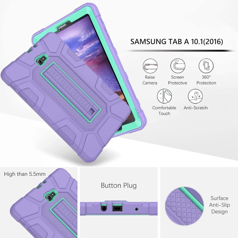 GUAGUA Compatible with Samsung Galaxy Tab A 10.1 2016 Case SM-T580 T585 T587 Kickstand 3 in 1 Hybrid Heavy Duty Rugged Shockproof Protective Anti-Scratch Case for Galaxy Tab A 10.1 2016 Purple/Green - Image 4