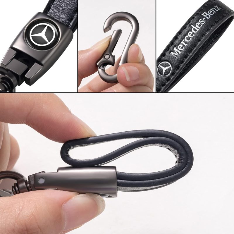 Genuine Leather Car Keychain Keyring Keychain Accessories Family Present(Black) - Image 4