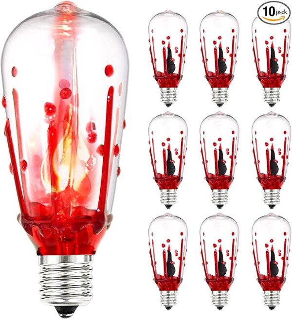 Halloween Replacement Light Bulbs, Halloween Flicker Flame Light Bulbs, St40 Blood Drop Light Bulbs With A Flickering Red Glow, Halloween Decorations 1 Watt E17 Base, 10 Pack