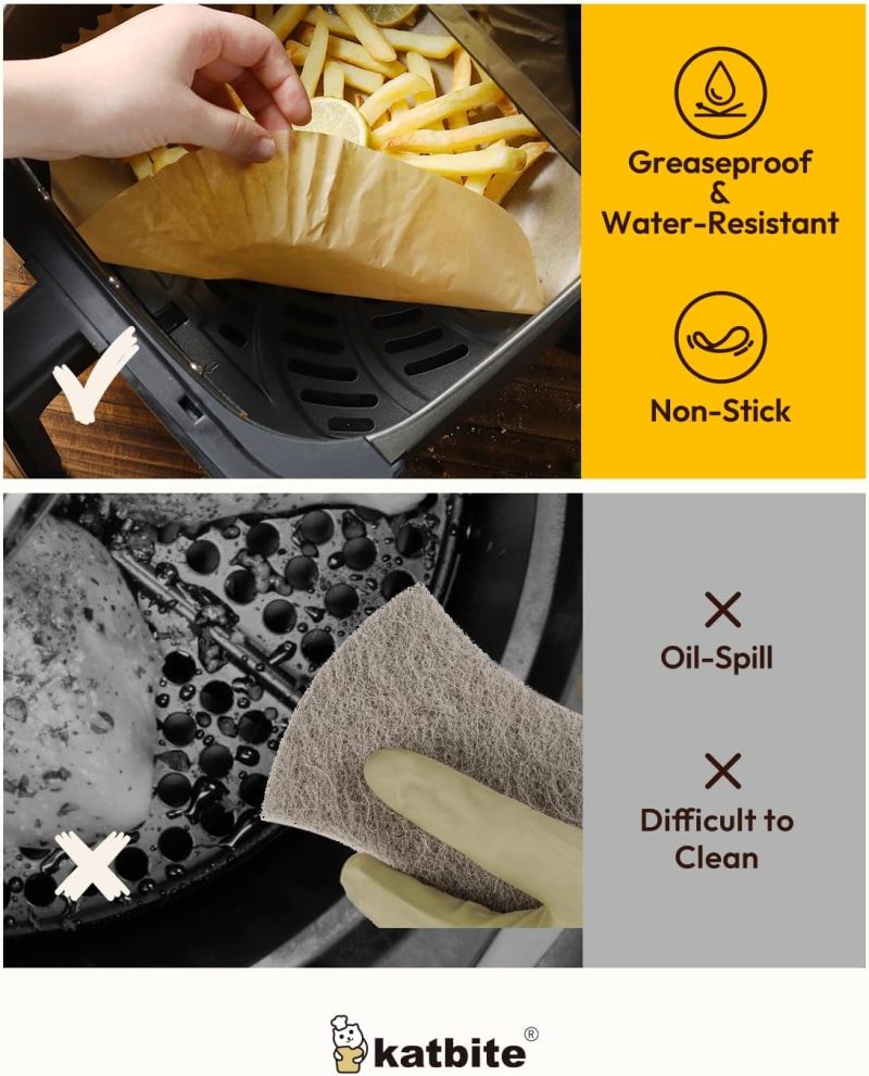 Katbite Air Fryer Liners Disposable - 8 Inch Square Non-Stick Airfryer Paper Liners - Image 5