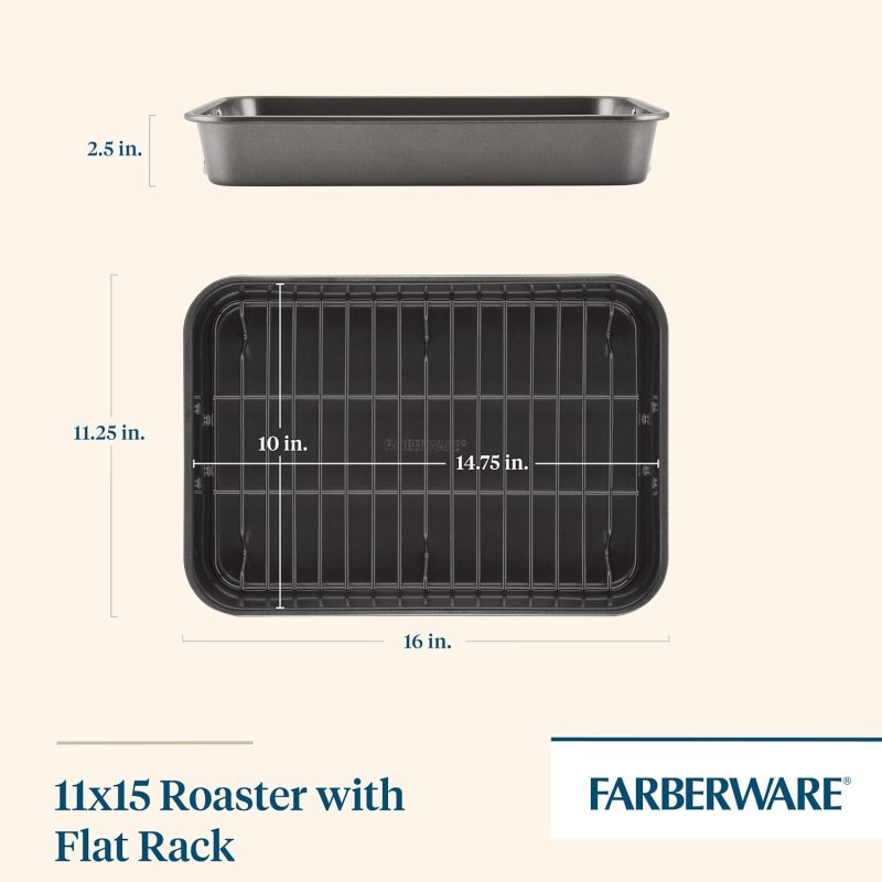 Farberware Bakeware Nonstick Steel Roaster With Flat Rack - Image 2