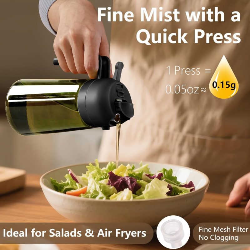 2Pcs Olive Oil Dispenser And Oil Sprayer – 16Oz/470Ml Glass Light-Proof Oil Pourer For Kitchen - Image 3