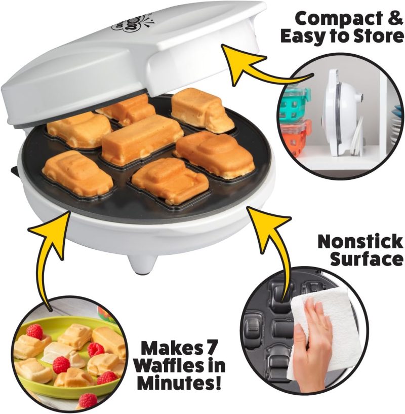 Car Mini Waffle Maker- Xmas Gift For Him- Make 7 Different Race Cars Trucks & Automobile Vehicle Shaped Pancakes For Kids Adults- Electric Waffler Iron W Recipe Guide - Image 2