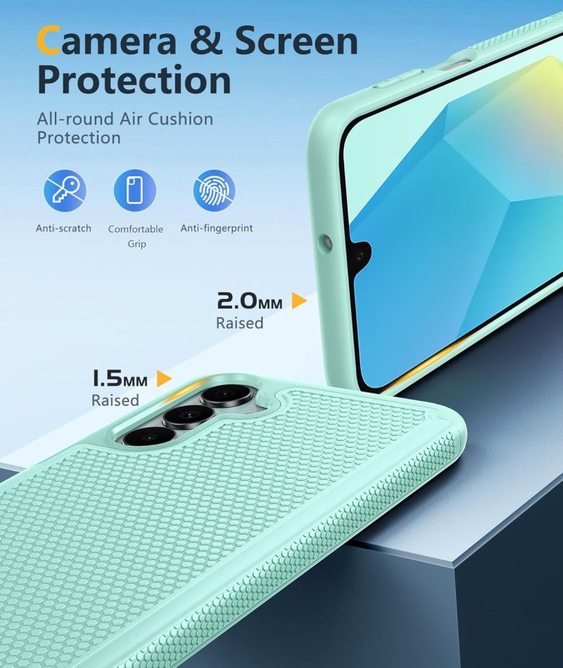 FNTCASE for Samsung Galaxy A16-5G Case: Dual Layer Protective Heavy Duty Cell Phone Cover with Non Slip Textured Back - Shockproof Rugged Military Grade Drop Protection Bumper Tough (Mint Green) - Image 6
