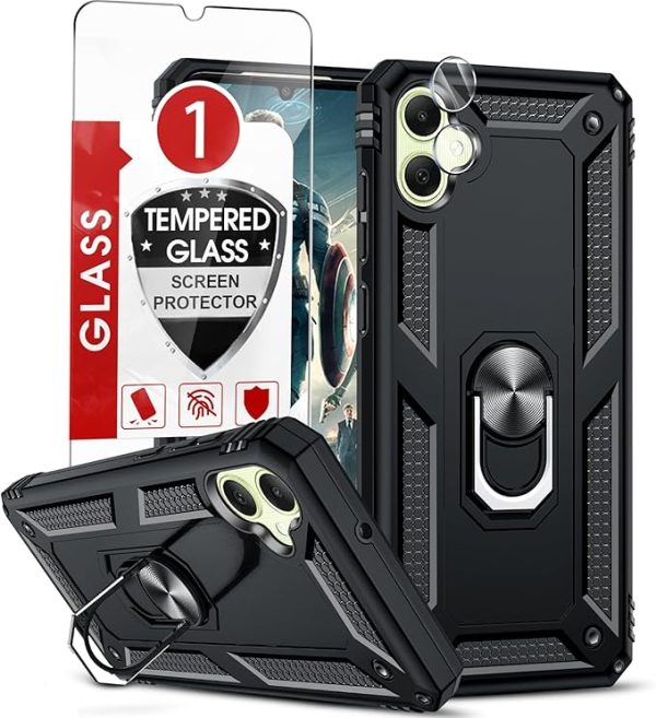 A05 LeYi for Samsung-Galaxy-A05-Phone-Case (Not Fit A05S) with Screen Protector and Camera Lens Protector Military-Grade Heavy Duty Phone Case Cover with Magnetic Ring Stand for Samsung A05 Black