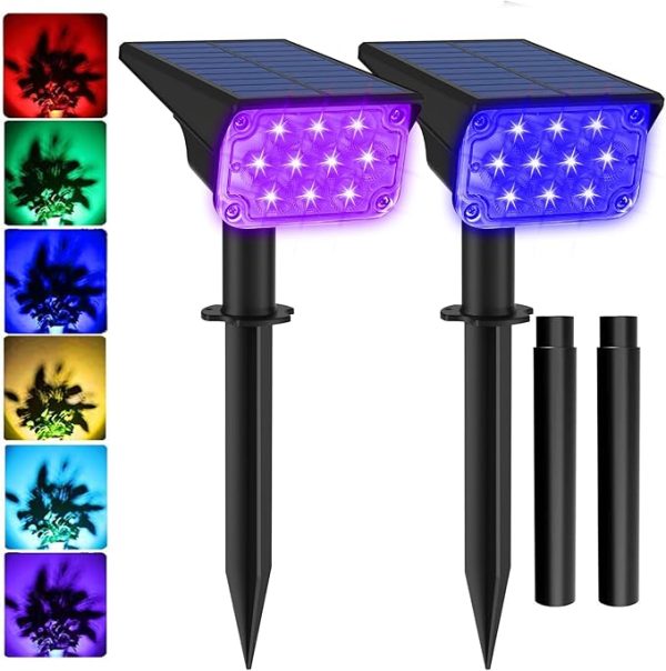 T-Sunus Halloween Solar Color Landscape Spotlights Outdoor, Ip65 Waterproof Rgb Spot Light 2 Pack Auto Dusk To Dawn Landscaping Wall Lights for Christmas Tree Yard Garden Driveway Porch Walkway Pond