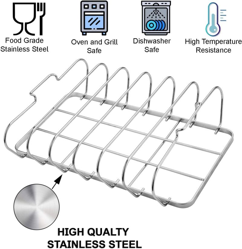 Large Rib Rack For Smoking - 6 Slots Rib Racks For Grilling - Easy To Use And Clean Bbq Premium Durable Rib Rack Stainless Steel - Image 4