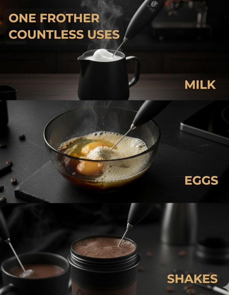 Bean Envy Milk Frother Handheld For Coffee - Mini Drink Mixer Whisk & Coffee Foamer Wand With Stand For Lattes - Image 5