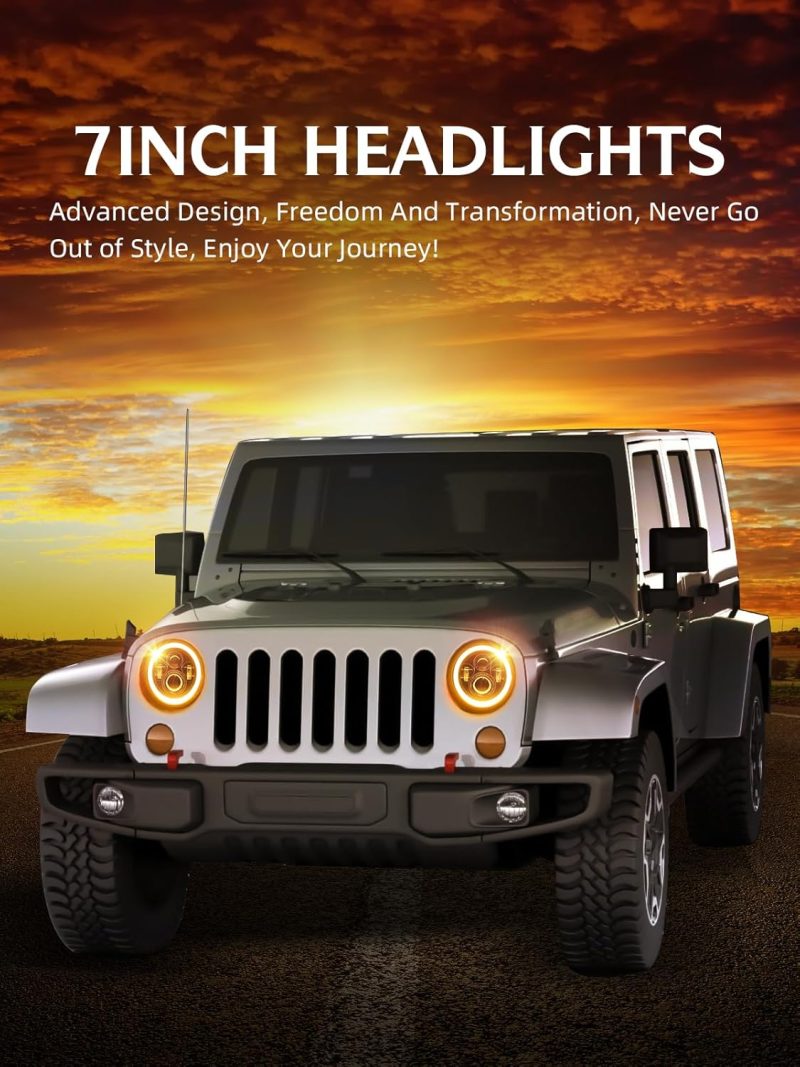 Uni-Shine Black 2Pcs 7 Inch Led Headlight Round Dot Approved H6024 Led Headlight Drl Turn Signal Compatible With Jeep Wrangler Jk Tj Cj & Miata & Chevy S3 & Hummer H1 H2 - Image 2