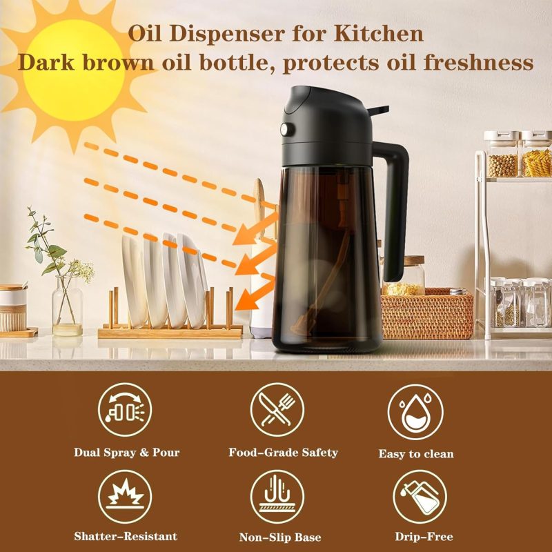 2-In-1 Glass Oil Dispenser & Sprayer - 16Oz/470Ml Leakproof Olive Oil Sprayer Bottle For Cooking - Image 3