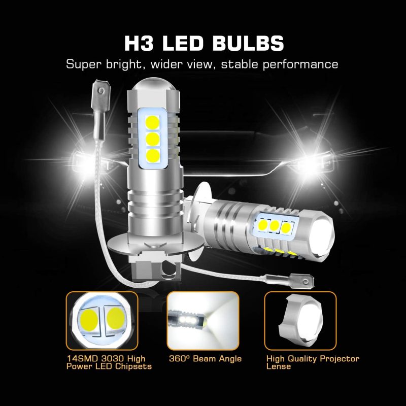 H3 Led Fog Light Bulbs 6000K Xenon White - Image 4