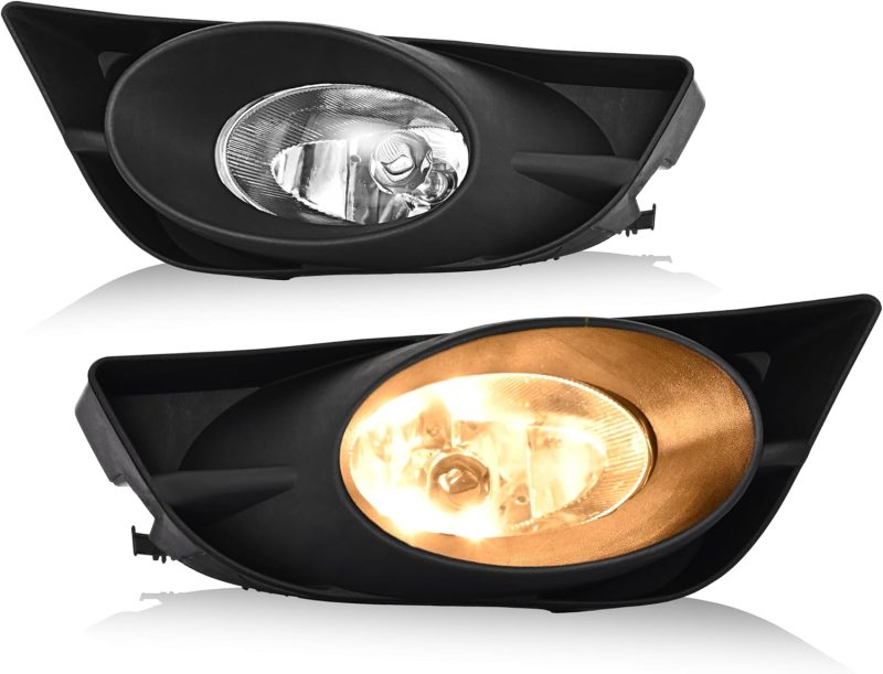 Hecasa Pair Fog Lights W/Fog Light Bezel Compatible With 2009-2011 Honda Fit Replacement For Ho2593122 Ho2592122 Fog Lamp Assembly W/Bulbs Clear Lens+Black Bezel Driver & Passenger Side - Image 2