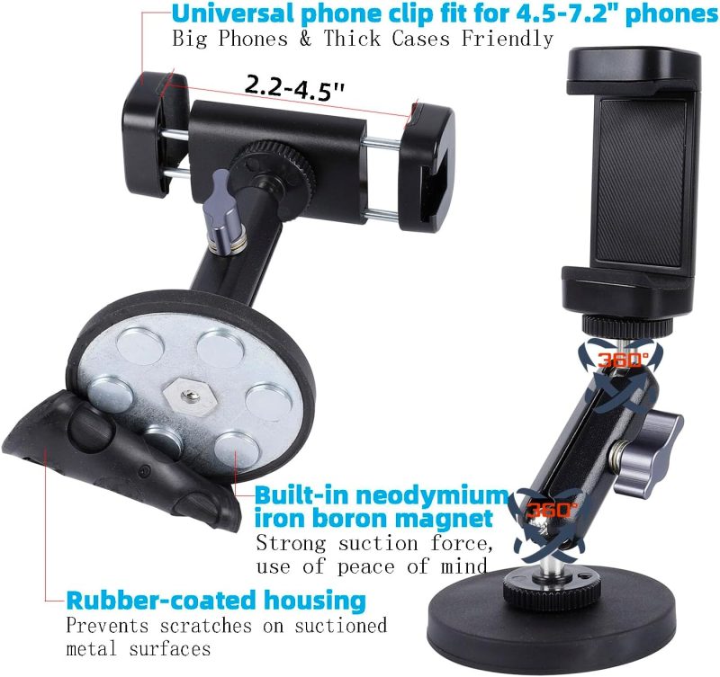 Gym Magnetic Phone Holder Mount With 360° Adjustable Dual Ballhead Magic Arm - Image 3