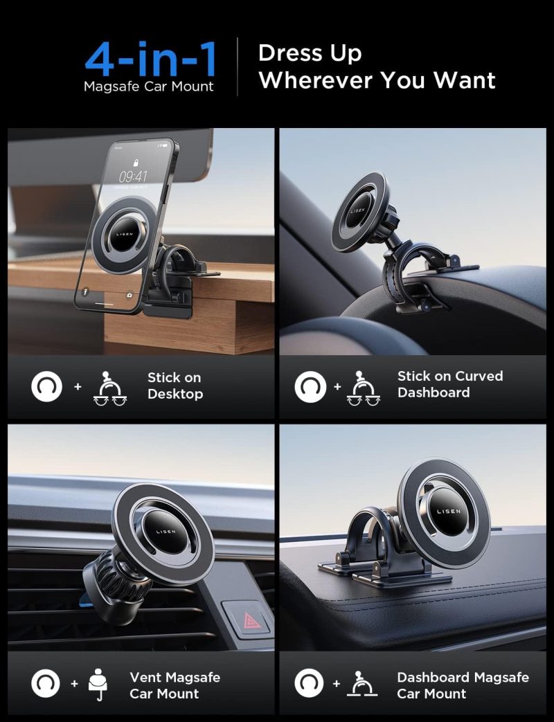 Lisen For Magsafe Car Mount [360° Rotation] Magnetic Phone Holder For Car Vent Phone Mount - Image 3