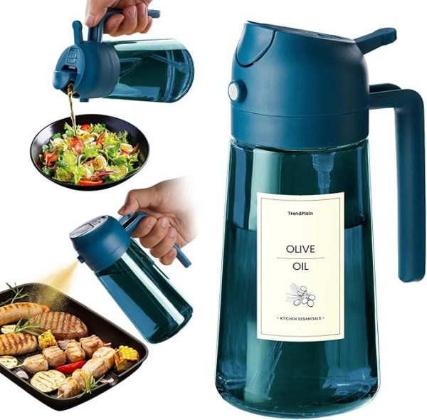 Trendplain 16Oz/470Ml Blue Glass Olive Oil Sprayer For Cooking - 2 In 1 Olive Oil Dispenser For Kitchen Gadgets