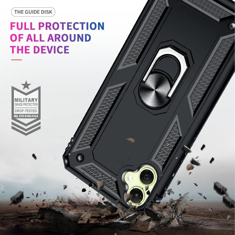 A05 LeYi for Samsung-Galaxy-A05-Phone-Case (Not Fit A05S) with Screen Protector and Camera Lens Protector Military-Grade Heavy Duty Phone Case Cover with Magnetic Ring Stand for Samsung A05 Black - Image 5