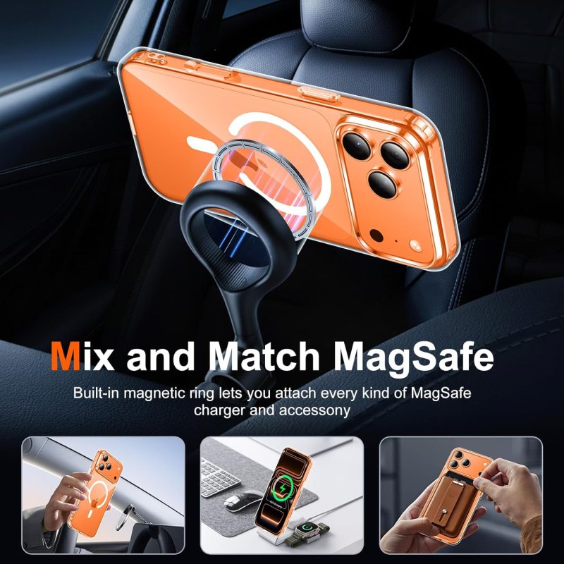 Temdan for iPhone 17 Pro Max Case Clear with Screen Protector, [Compatible with Magsafe][Anti-Yellowing][Military-Grade Protection] Shockproof Slim Magnetic Phone Case Cover, Transparent - Image 3