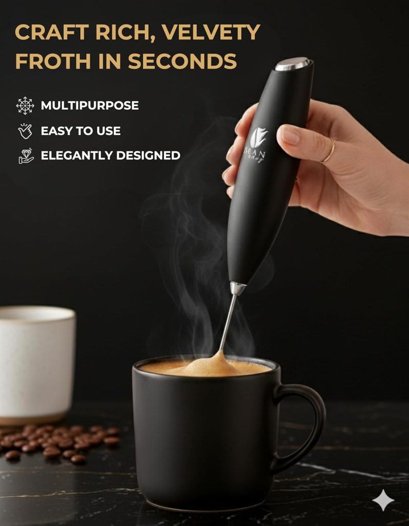 Bean Envy Milk Frother Handheld For Coffee - Mini Drink Mixer Whisk & Coffee Foamer Wand With Stand For Lattes - Image 2