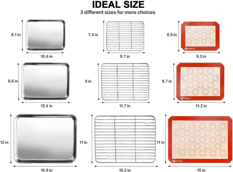 Stainless Steel Baking Sheet Tray Cooling Rack With Silicone Baking Mat Set - Image 2