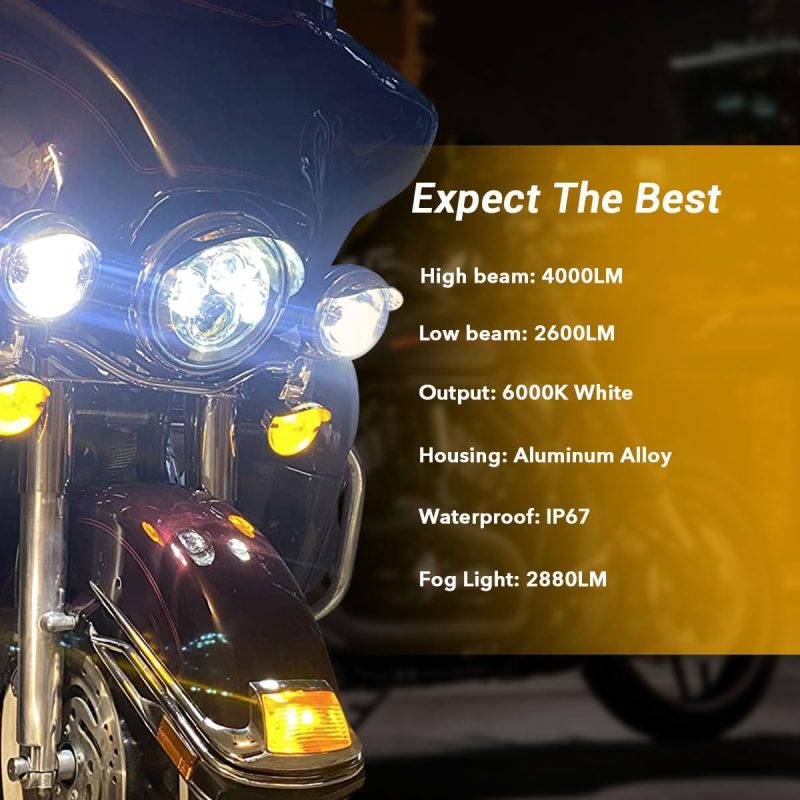 Truckmall 7 Inch Led Headlight Fog Passing Lights Dot Kit Ring Motorcycle For Touring Road King Ultra Classic Electra Street Glide Tri Cvo Heritage Softail Slim Deluxe Fatboy Chrome - Image 3