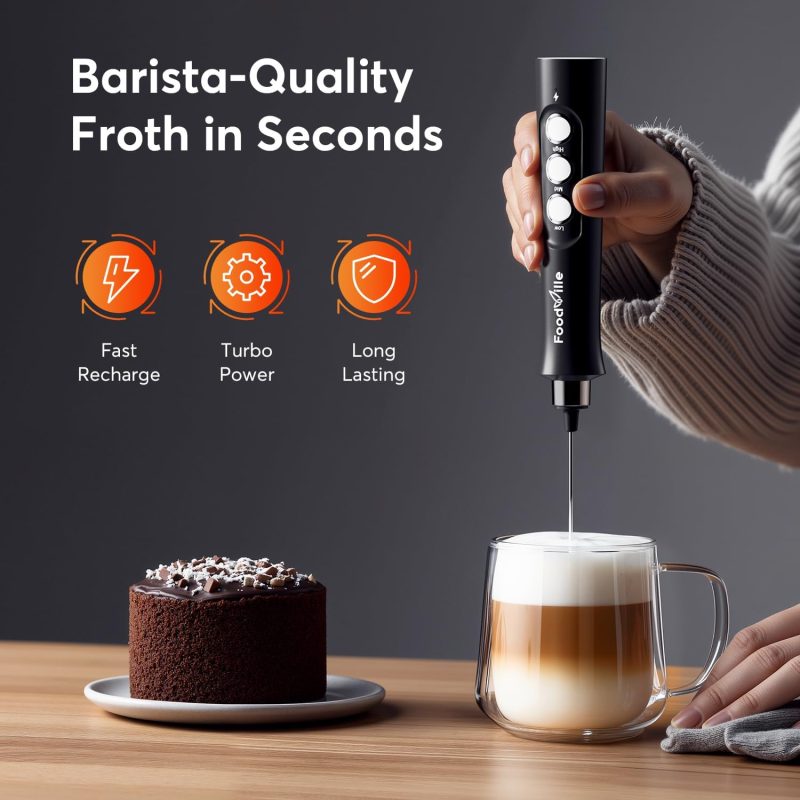 Mf02 Rechargeable Milk Frother Handheld Foam Maker With Stainless Whisk For Cappuccino - Image 3