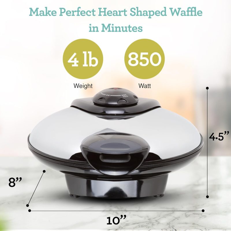 Euro Cuisine Wm520 Heart Shaped Iron Waffle Maker - Eco-Friendly Ptfe And Pfoa Free Non Stick Plates - Image 4