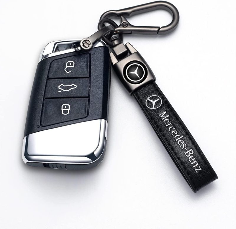 Genuine Leather Car Keychain Keyring Keychain Accessories Family Present(Black) - Image 2