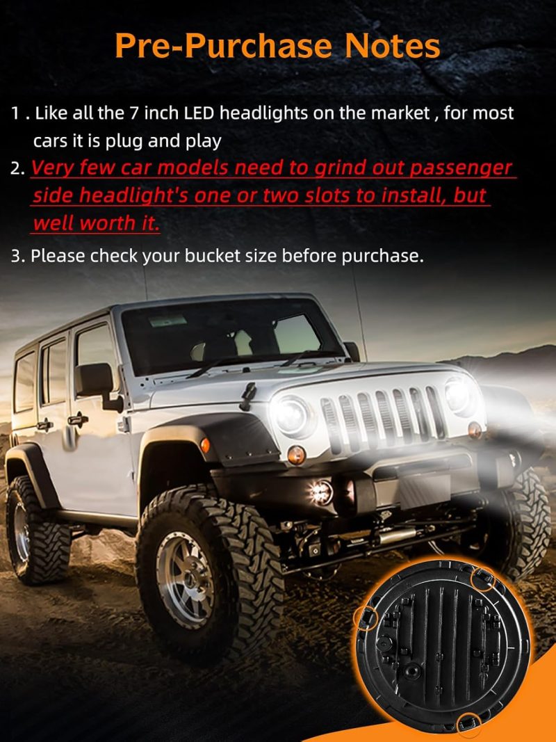 Uni-Shine Black 2Pcs 7 Inch Led Headlight Round Dot Approved H6024 Led Headlight Drl Turn Signal Compatible With Jeep Wrangler Jk Tj Cj & Miata & Chevy S3 & Hummer H1 H2 - Image 6