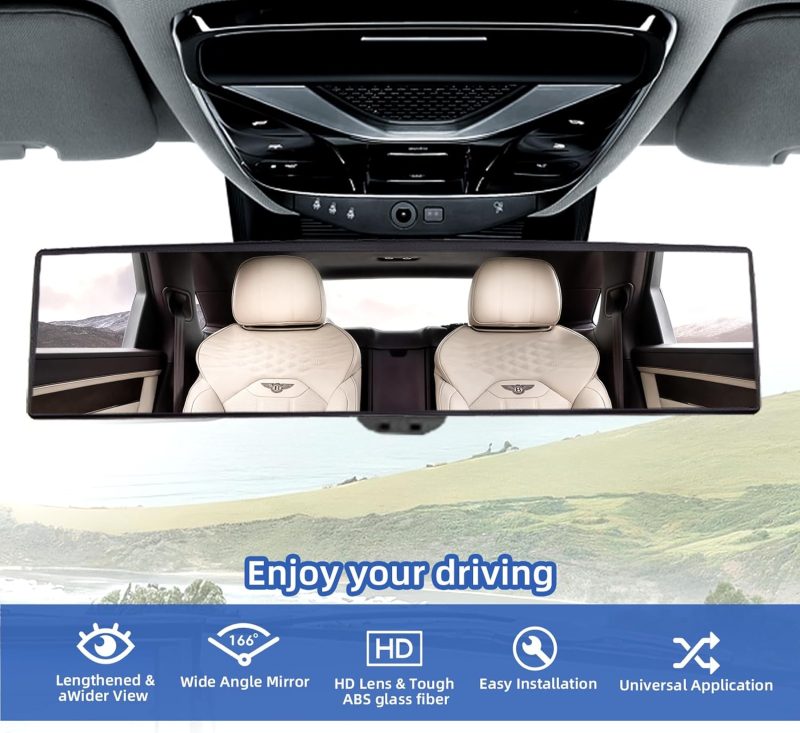 Broadway Rear View Mirror Wide Angle Panoramic Anti Glare Blindspot Accessories Universal Interior Convex Mirror For Car Suv Trucks White - Image 6