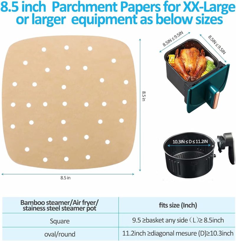 Air Fryer Parchment Paper Liners: 200Pcs 8.5 Inch Square Perforated Parchment Paper For Air Fryer - Image 2