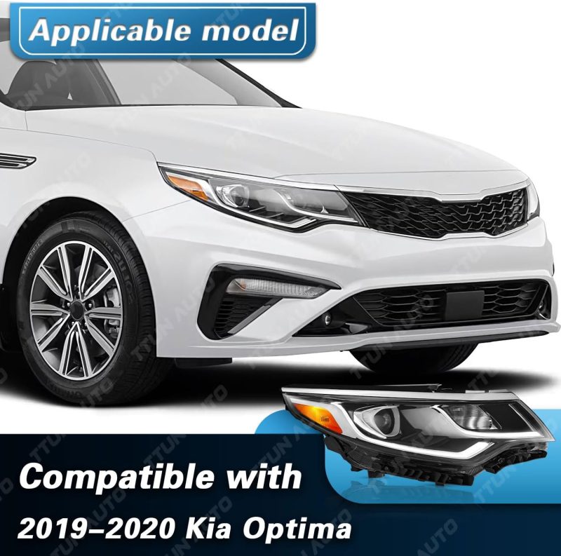 Compatible With 2019 2020 Kia Optima Headlight Replacement For 92102-D5550 With Halogen Bulbs & Led Daytime Running Lamp (Passenger Side) - Image 3