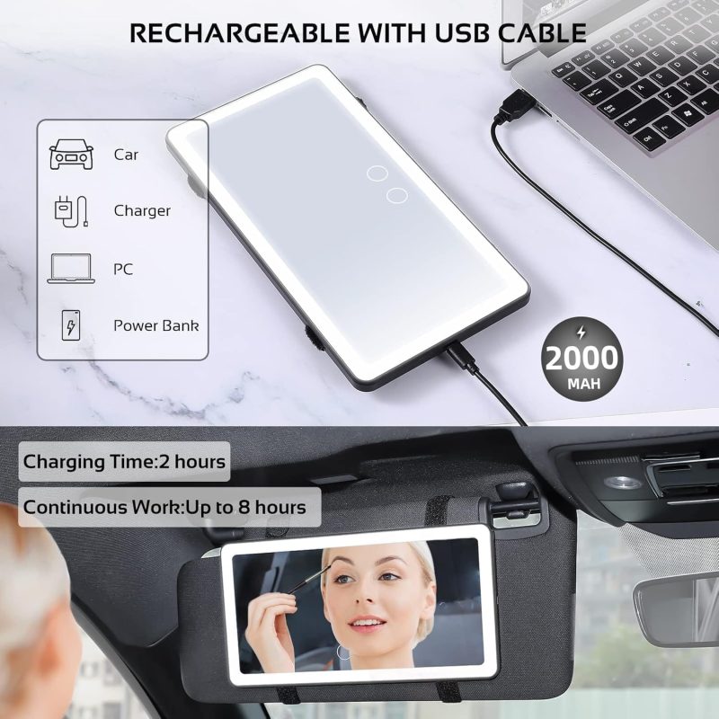 Car Sun Visor Vanity Mirror With 3 Light Modes & 80 Leds - Image 5