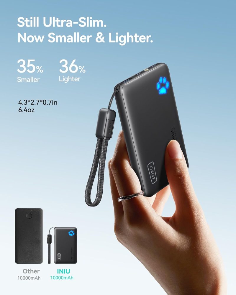 INIU Portable Charger, Ultra Slim 10000mAh 45W PD Power Bank, USB C in&Out Fast Charging Battery Pack, Travel Essential Phone Powerbank Compatible with iPhone 17 16 15 Samsung S22 S21 Google iPad etc - Image 2