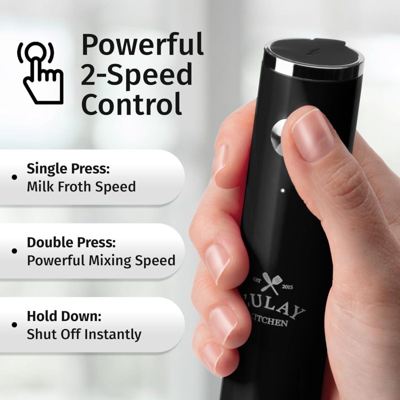 Zulay Kitchen Lux Electric Milk Frother Rechargeable Handheld - Powerful 2-Speed Motor - Image 4