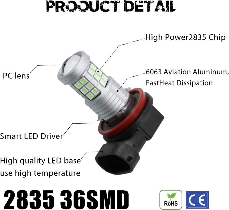 Super Bright 3000Lm H8 H11 Led Fog Lights Bulbs Drl High Power 3030 Chips With Projector Lens Replacement For Cars Trucks - Image 3