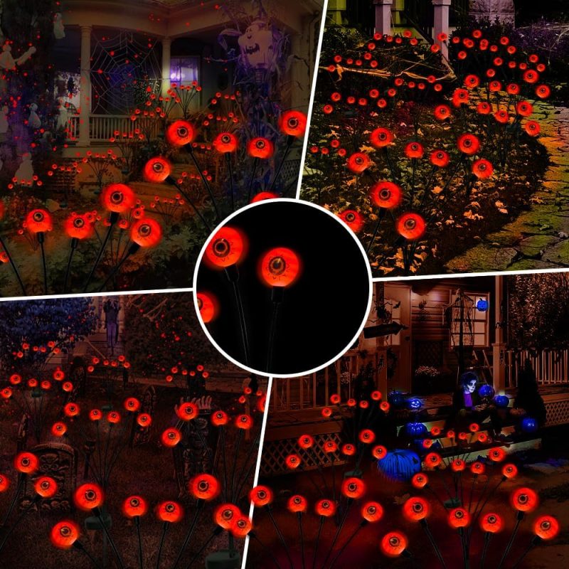 Outdoor Halloween Decorations Solar Spooky Lights-12Led Scary Eyeballs Swaying Firefly Light With Magic Party Garden Decor,Solar Halloween Path Lights for Grave Cemetery,Ghost Decor 2Pack Orange - Image 3