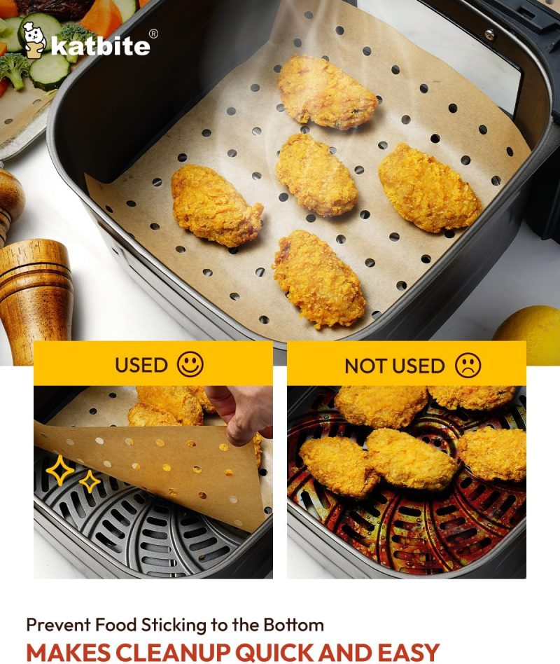 Katbite Air Fryer Parchment Paper Liners 180Cs Airfryer Liners Disposable 9X11 Inch Perforated Parchment Paper Sheets Basket Liner Accessories For Toaster Oven - Image 5