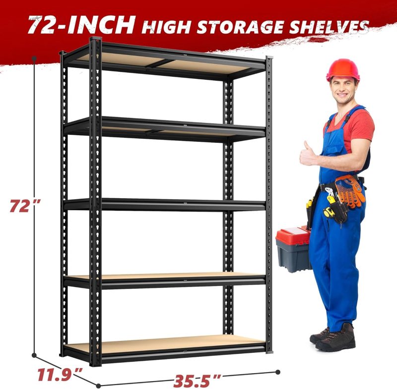 Reibii 2020Lbs Storage Shelves 5 Tier Garage Shelving Heavy Duty Adjustable Garage Shelves - Image 3