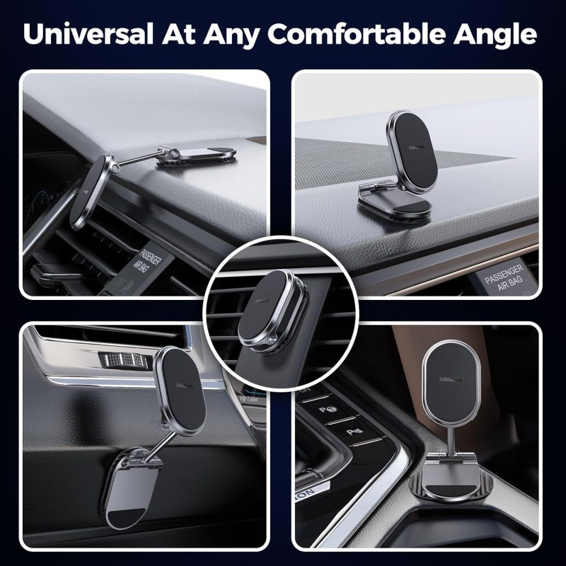 Magnetic Phone Holder For Car Metal Upgrade 6X Magnets Phone Mount Double 360° Rotation Super Sticker Phone Holder Car Mount Easy Install Suitable For Dashboard Screens Compatible With All Phone Black - Image 4