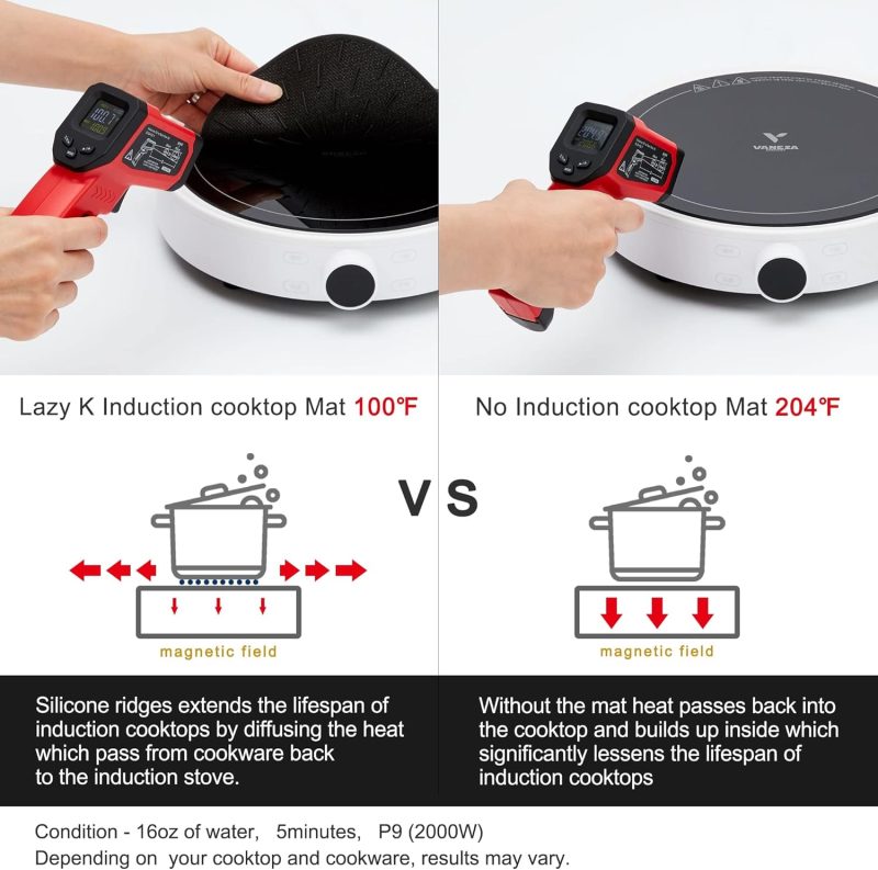 Lazy K Induction Cooktop Mat - Silicone Fiberglass Scratch Protector - For Magnetic Stove - Non Slip Pads To Prevent Pots From Sliding During Cooking_ Black (6.2Inches) - Image 5