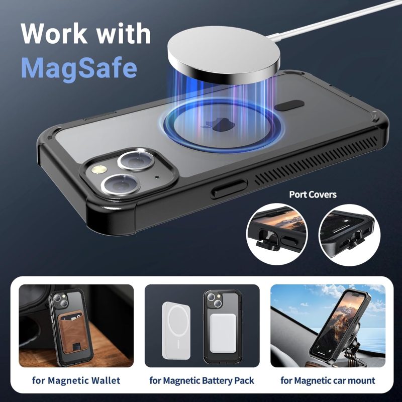 MAGNETIC for iPhone 14 Case  2-Layer Durable Bumper Phone Case 6.1''-Black - Image 4