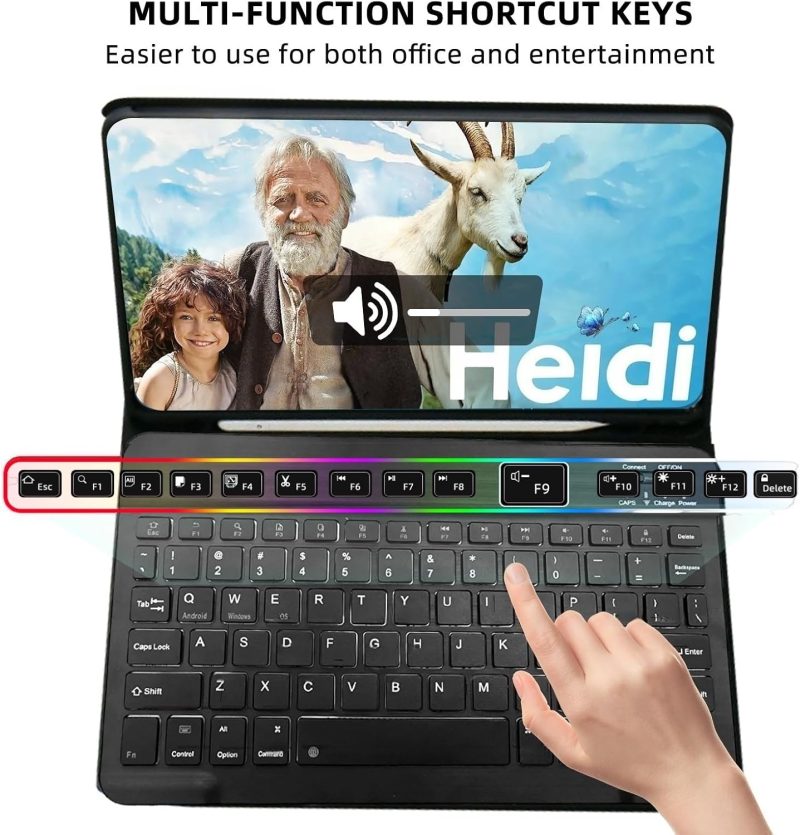 GENERIC Keyboard Case for Samsung Galaxy Tab S6 Lite 10.4 inch - 7 Colors Backlit Keyboard Cover and Mouse (Black) - Black - Image 4
