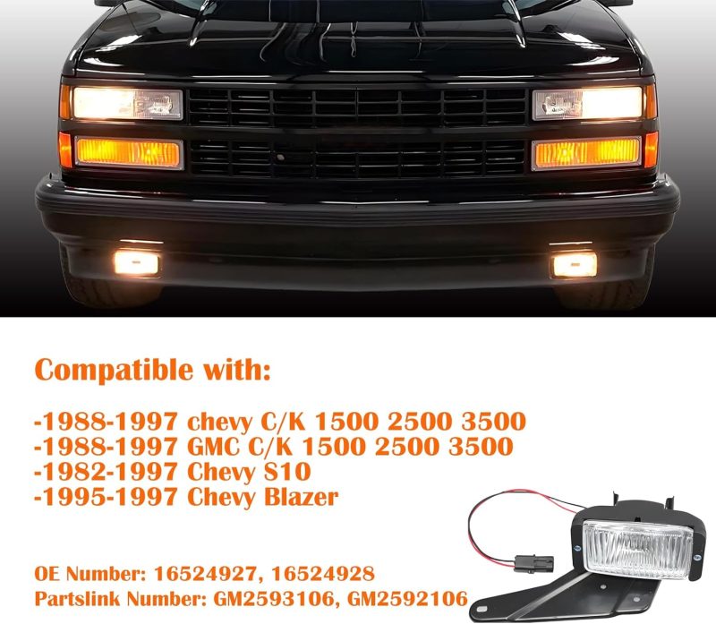 Fog Light Assembly Compatible With 1988-1997 Chevy Gmc C/K C1500 C2500 C3500 K1500 K2500 K3500 - Image 2