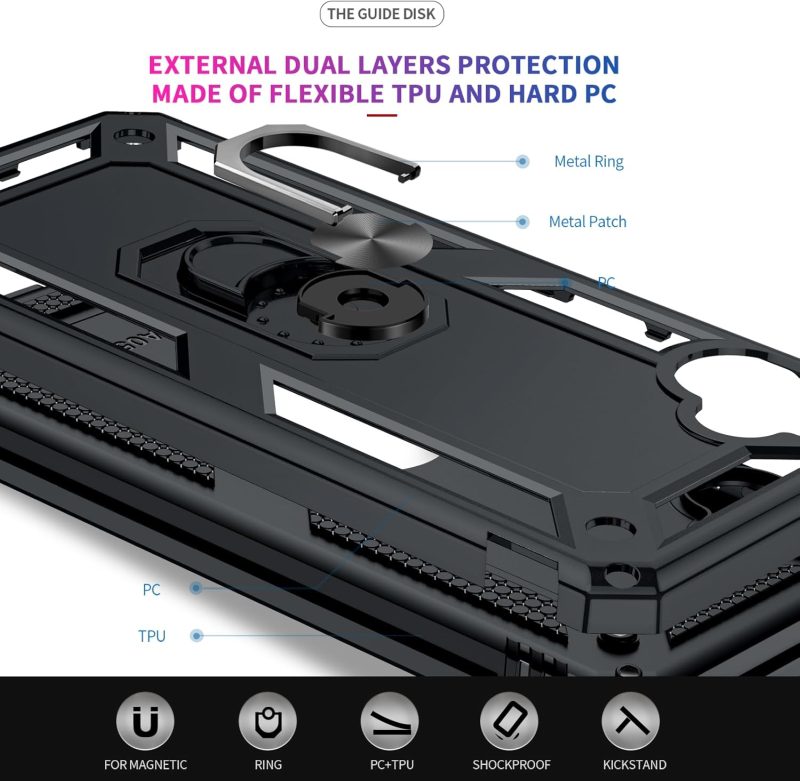 A05 LeYi for Samsung-Galaxy-A05-Phone-Case (Not Fit A05S) with Screen Protector and Camera Lens Protector Military-Grade Heavy Duty Phone Case Cover with Magnetic Ring Stand for Samsung A05 Black - Image 4