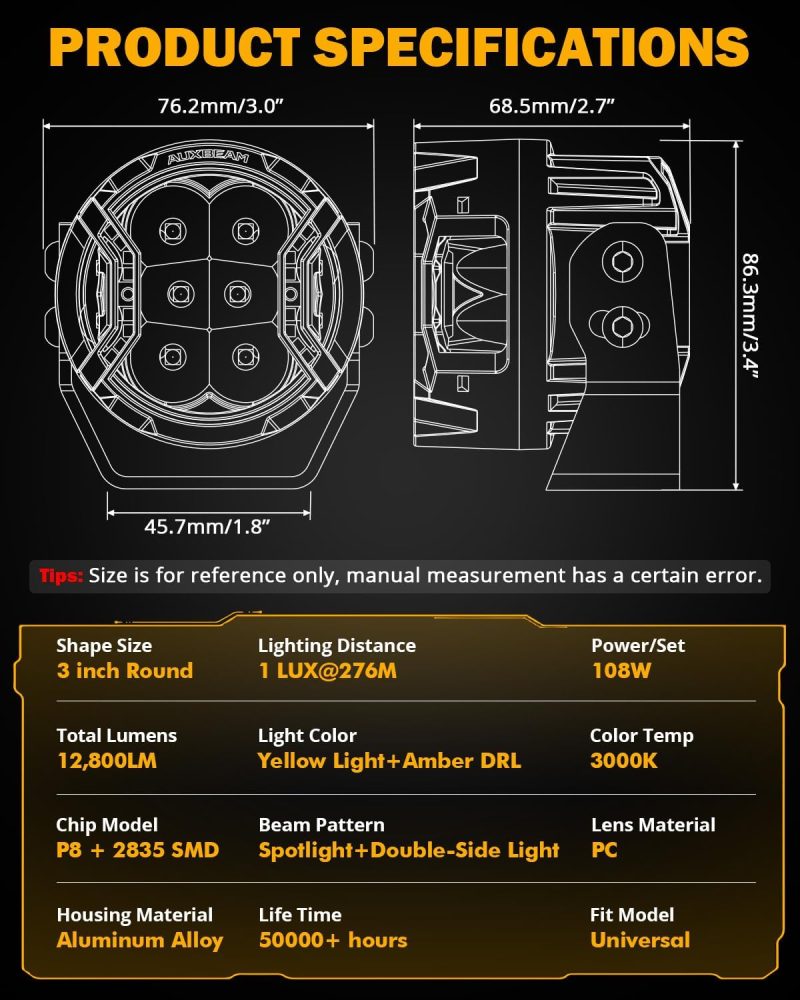 Auxbeam V-Ultra Series 3 Inch 108W Led Round Pods - Image 4