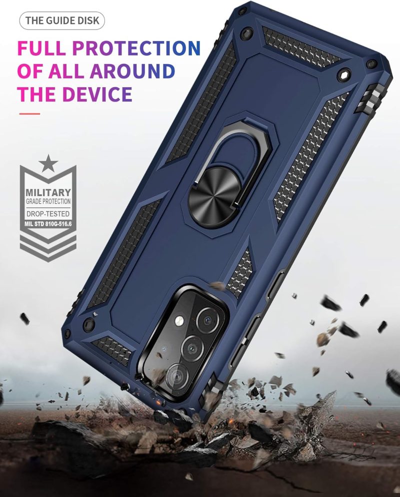 Dionsibei Military Grade Drop Impact for Samsung Galaxy A52 5G Case 360 Metal Rotating Ring Kickstand Holder Armor Heavy Duty Shockproof for Galaxy A52 5G/4G Phone Case Blue - Image 4