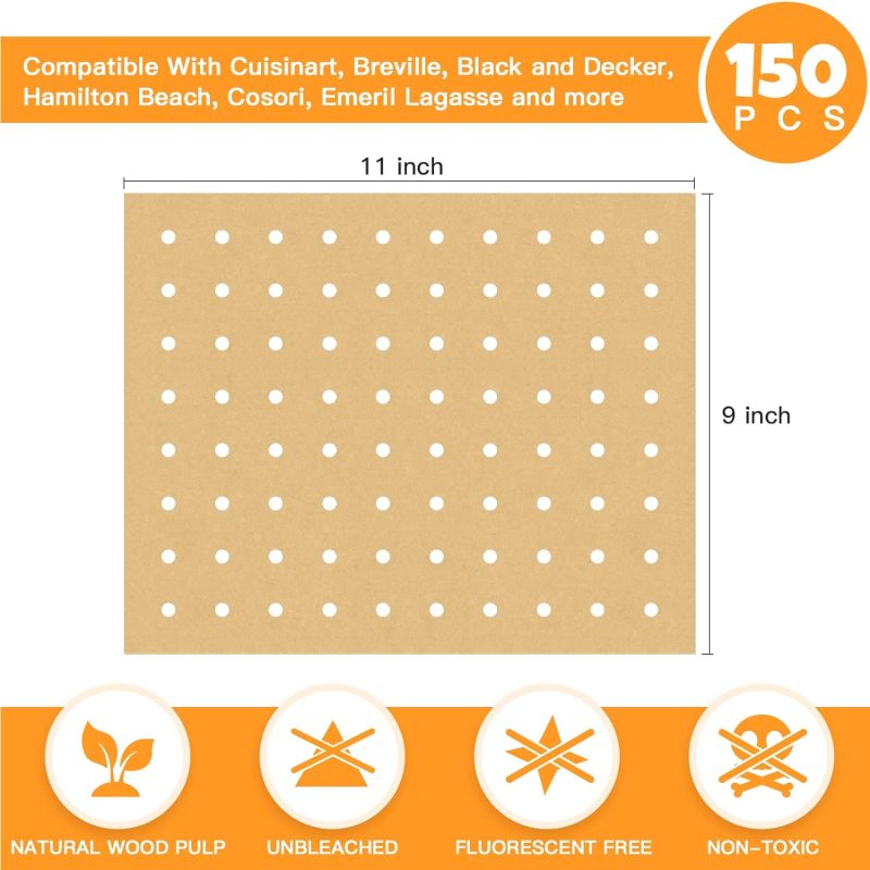 Air Fryer Disposable Parchment Paper Liners: 150Pcs Airfryer Liners 9X11 Inch Perforated Rectangular Paper Sheets Basket Liner Accessories For Toaster Oven Xl Air Fryer - Image 2
