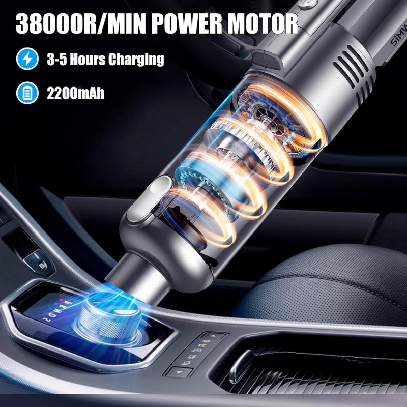 Handheld Car Vacuum Cleaner Cordless: 9500Pa Powerful Suction Portable Lightweight Hand Held Vacuum - Large Capacity Battery Last Long Wireless Mini Vacuum With Led Light For Home Office Cleaning - Image 3