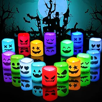 Homemory 24Pack Color Changing Halloween Flameless Candles, 200+ Hours Led Votive Candles, Battery Operated Tea Lights for Pumpkin, Party, Christmas Decor (Batteries Included)