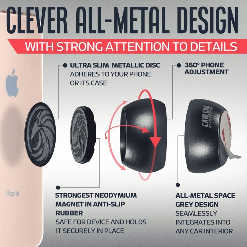 Universal Car Phone Mount Magnetic - All-Metal Iphone Car Mount For Any Smartphone Or Gps - Truly One-Handed Cell Phone Holder For Car Dashboard - Image 4